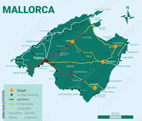 Landkarte: Mallorca | Vector mit Legende Grün - I / IV photo