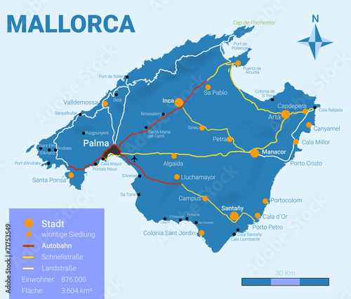 Landkarte: Mallorca | Vector mit Legende Blau - IV / IV