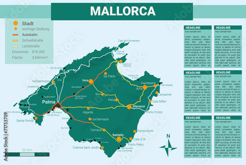 Landkarte: Mallorca - inkl. Infofeld & Legende Grün - I / IV
