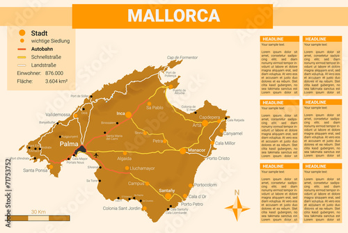 Landkarte: Mallorca - inkl. Infofeld & Legende Orange - II / IV