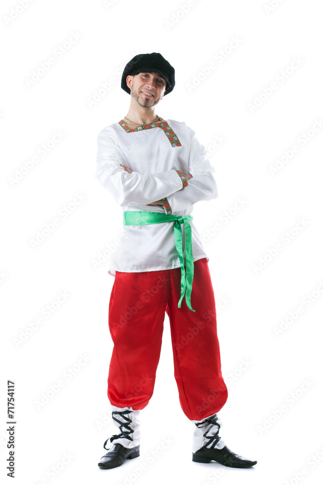 Smiling man dressed as peasant posing at camera Smiling man dressed as peasant posing at camera