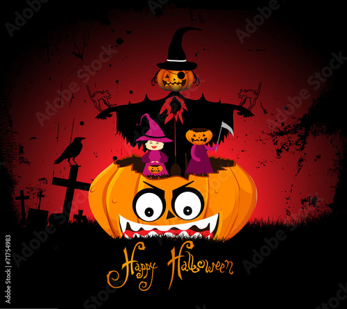 halloween night background with pumpkin