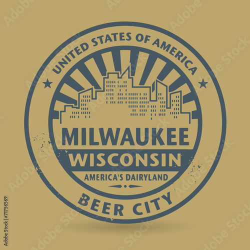 Grunge rubber stamp with name of Milwaukee, Wisconsin
