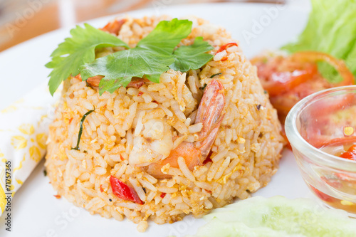 fried rice with shrimp close up