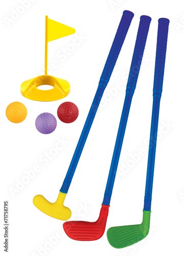 plastic golf toy set isolated