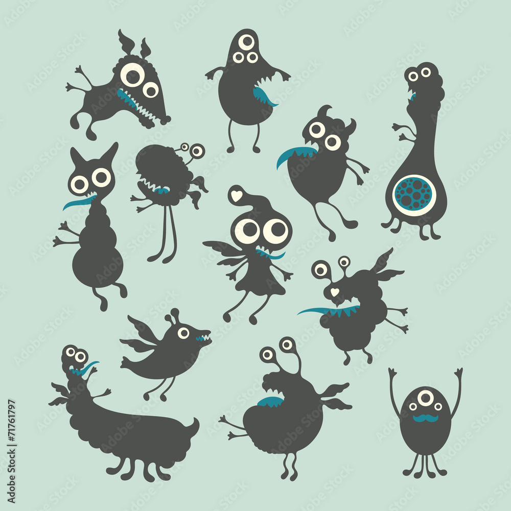 Happy monsters vector illustrations. Mega Set 3 Happy monsters vector illustrations. Mega Set 3