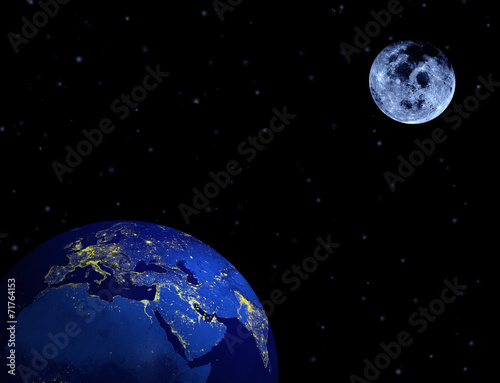 Earth, moon, stars in night sky © Nada Sertic