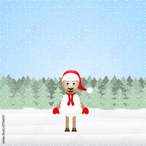 Christmas sheep in the winter forest