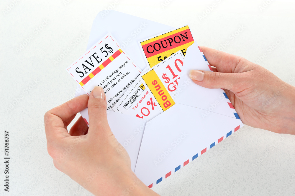 Set of cut coupons for shopping to save money, isolated on Stock Photo