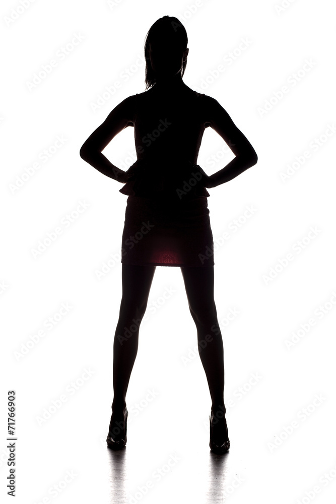 silhouette of young beautiful lady on white