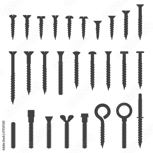 vector dark grey side view screw silhouette set