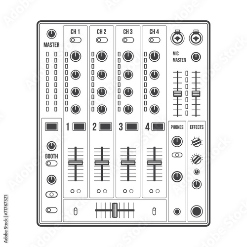 vector outline sound dj mixer with knobs and sliders