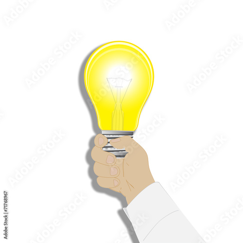 Conceptual icon, a light bulb in a hand of the man