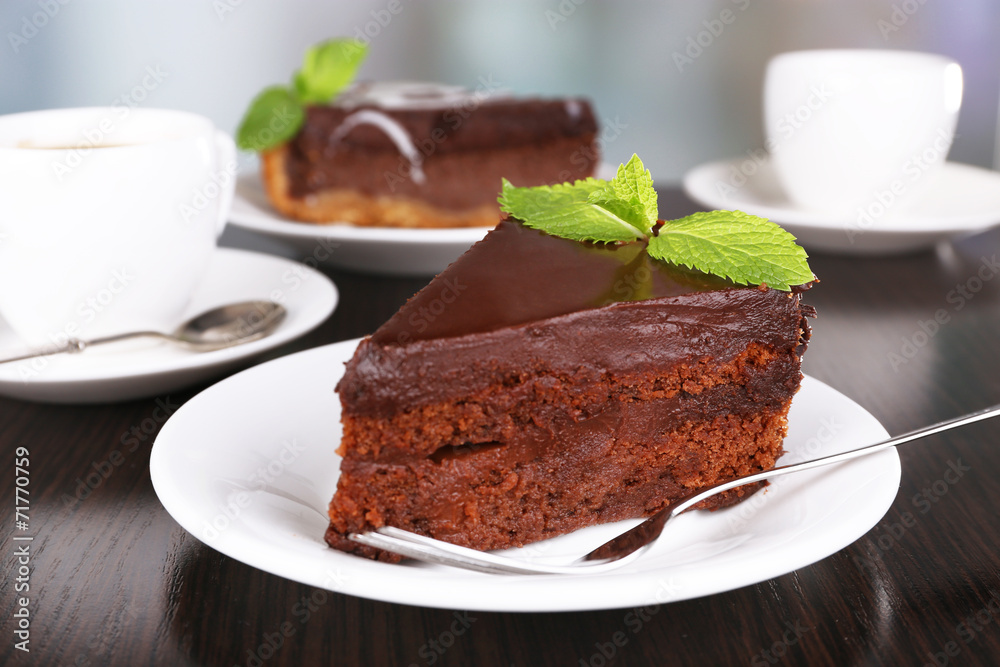 Pieces of chocolate cake Pieces of chocolate cake