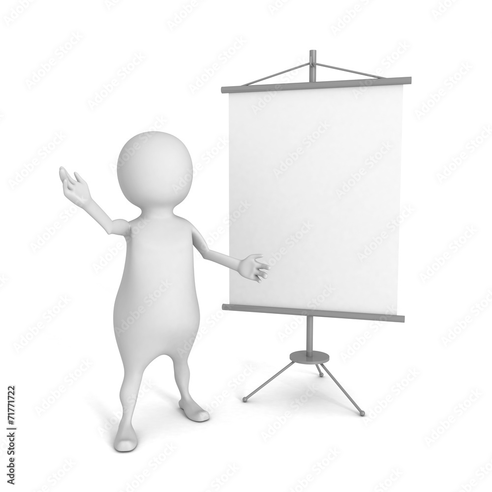 white 3d person with blank advertising billboard white 3d person with blank advertising billboard