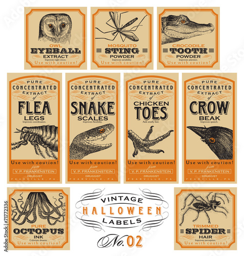 Funny vintage Halloween apothecary labels - set 02 (vector)