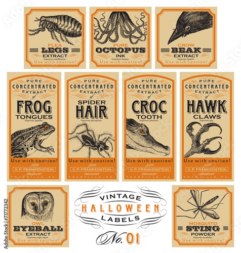Funny vintage Halloween apothecary labels - set 01 (vector)
