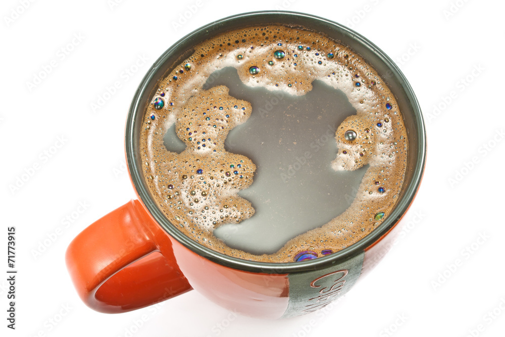 Top view of Red cup of Black coffee isolated on white Top view of Red cup of Black coffee isolated on white