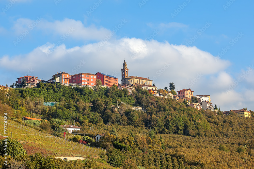Small town on the hill in Piedmont, Italy.