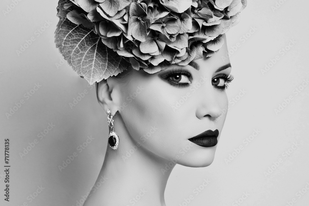 Beautiful lady with hydrangea