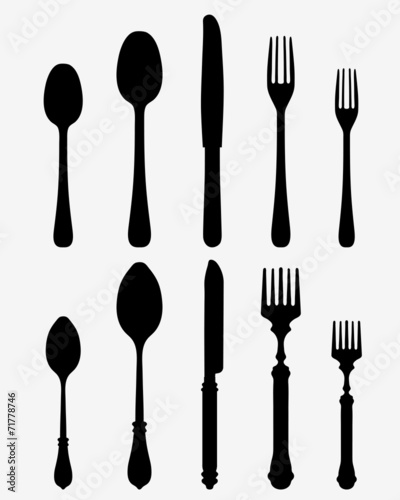Black silhouette of two cutlery, vector