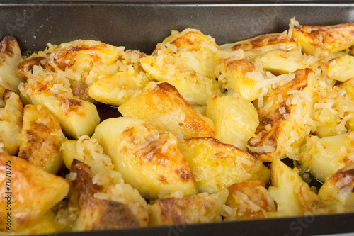 fried potatoes on a baking sheet