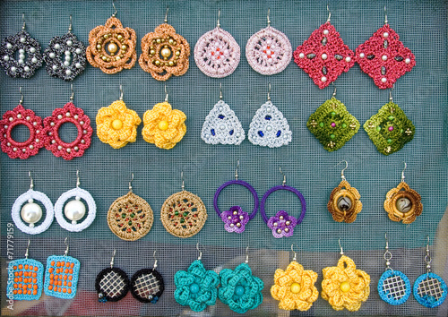 Handmade earrings  made of wool and plastic