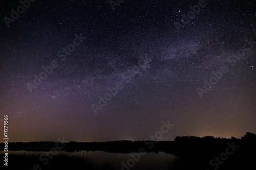 Smooth surface of the lake on a background the starry sky