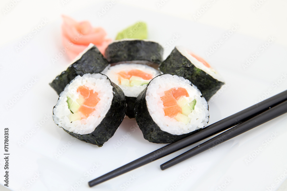 Futomaki, salmon. Traditional japanese sushi rolls Futomaki, salmon. Traditional japanese sushi rolls