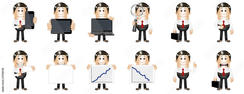 Cartoon businessman in various expressions and poses