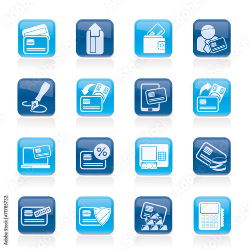 credit card, POS terminal and ATM icons - vector icon set