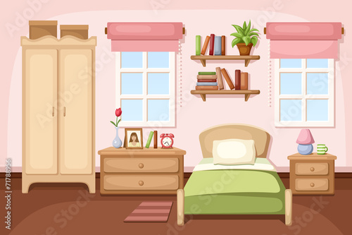 Bedroom interior. Vector illustration.