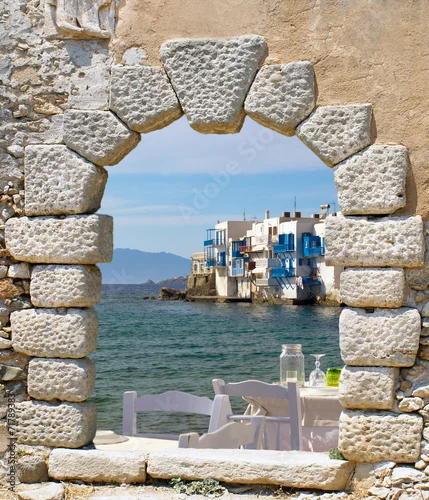 Fototapeta Panoramiczny widok mała Wenecja na Mykonos wyspie, Grecja