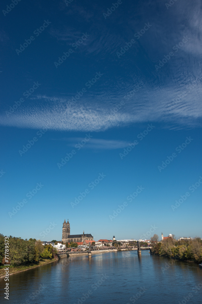 Naklejka premium Magnificent Cathedral of Magdeburg at river Elbe, Germany
