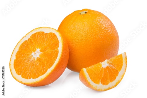 Sliced orange fruit isolated on white background