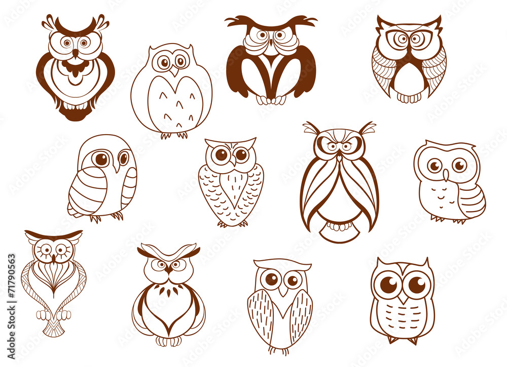 Naklejka premium Cute cartoon vector owl characters