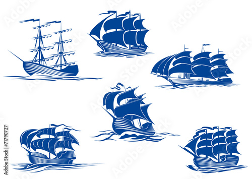 Blue tall ships or sailing ships