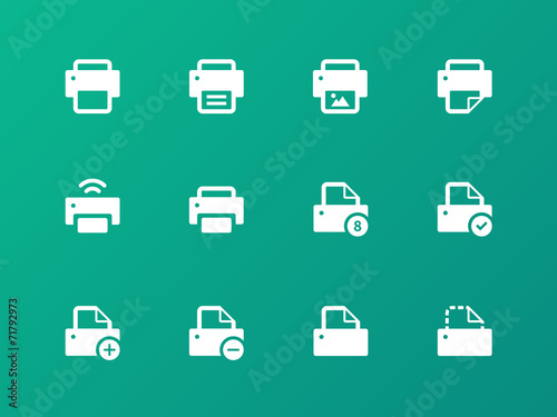 Printer icons on green background.