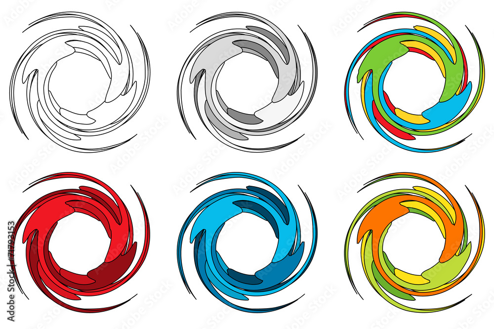 Collection of 6 isolated colorful abstract circle elements Collection of 6 isolated colorful abstract circle elements
