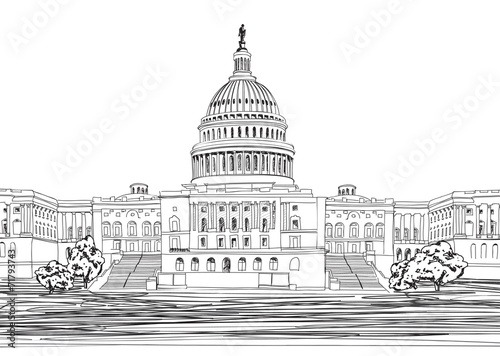 Washington DC. United States Capitol hill, USA. Sketch cityscape