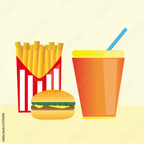 menu: fries, burger and soda