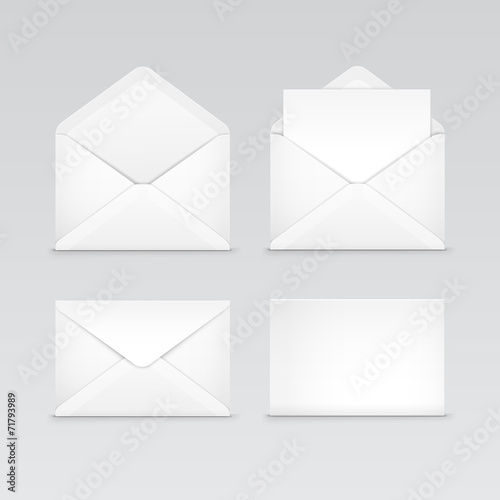 Set of White Blank Envelopes Isolated