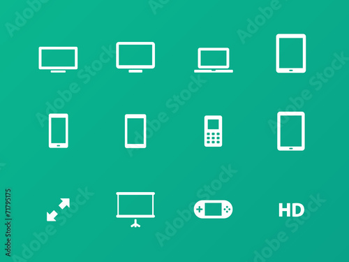 Screens icons on green background.