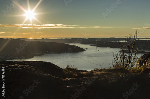 Sunset over the mountains in Bergen  Norway