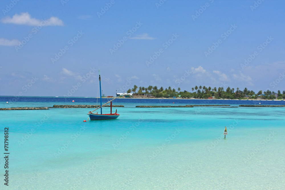 maldives, sea, boat and sky