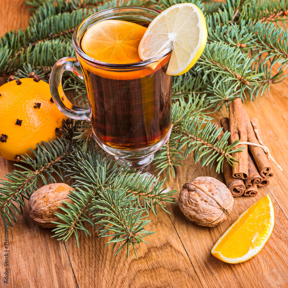 Mulled wine with spices and orange, walnuts Mulled wine with spices and orange, walnuts