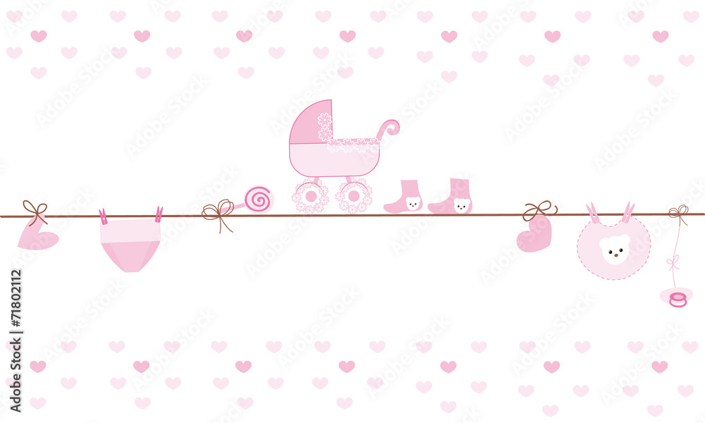 Hanging baby girl symbols vector card
