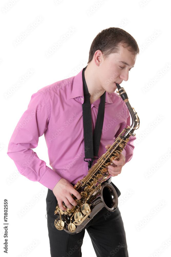 Naklejka premium man plays a saxophone