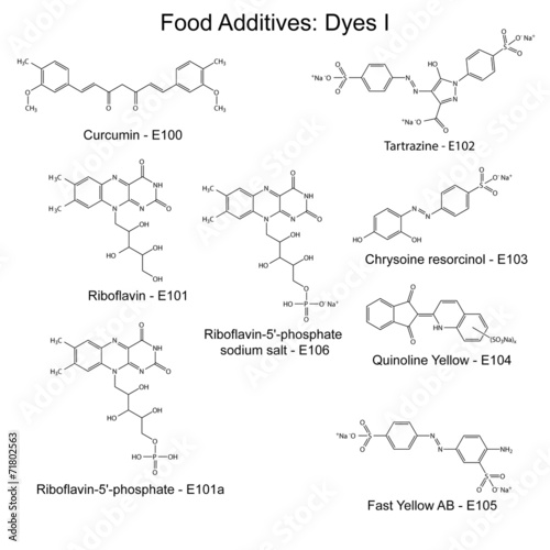 Food dyes - structural chemical formulas of food additives