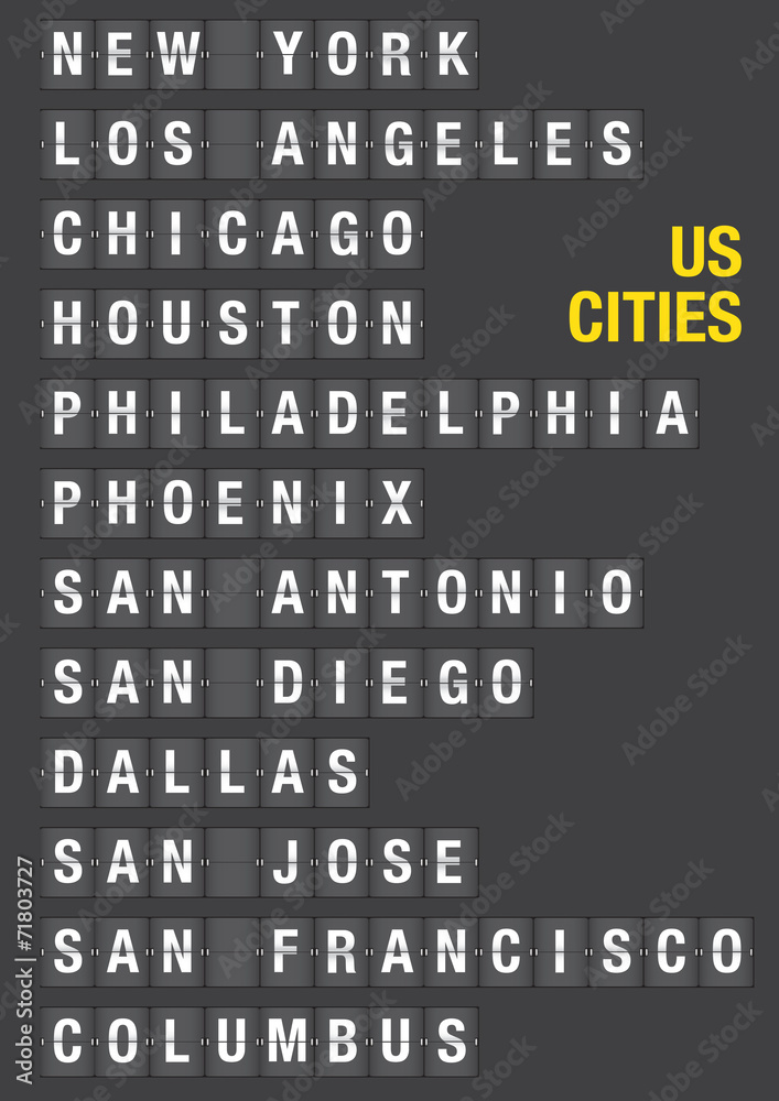 Name of US Cities on Airport Flip Board